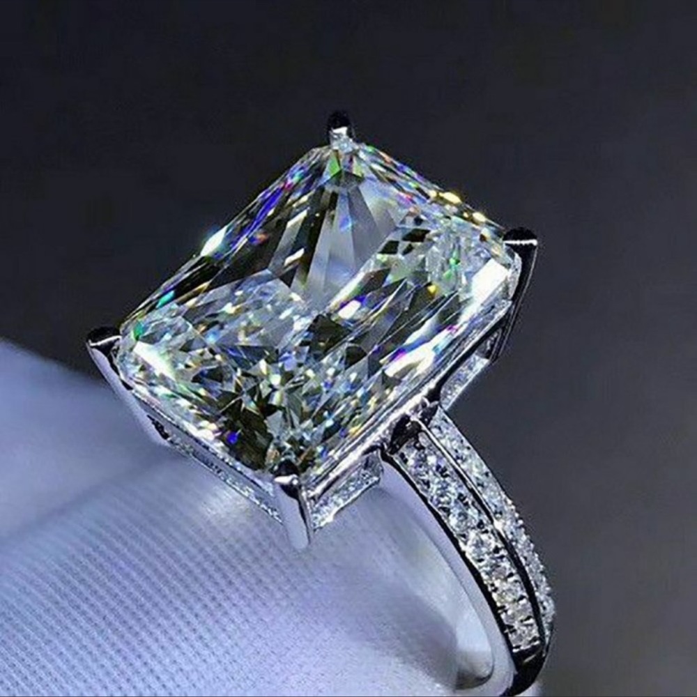 NEW 925 Sterling Silver White Diamond Emerald Radiant Cut Wedding Ring Sapphires